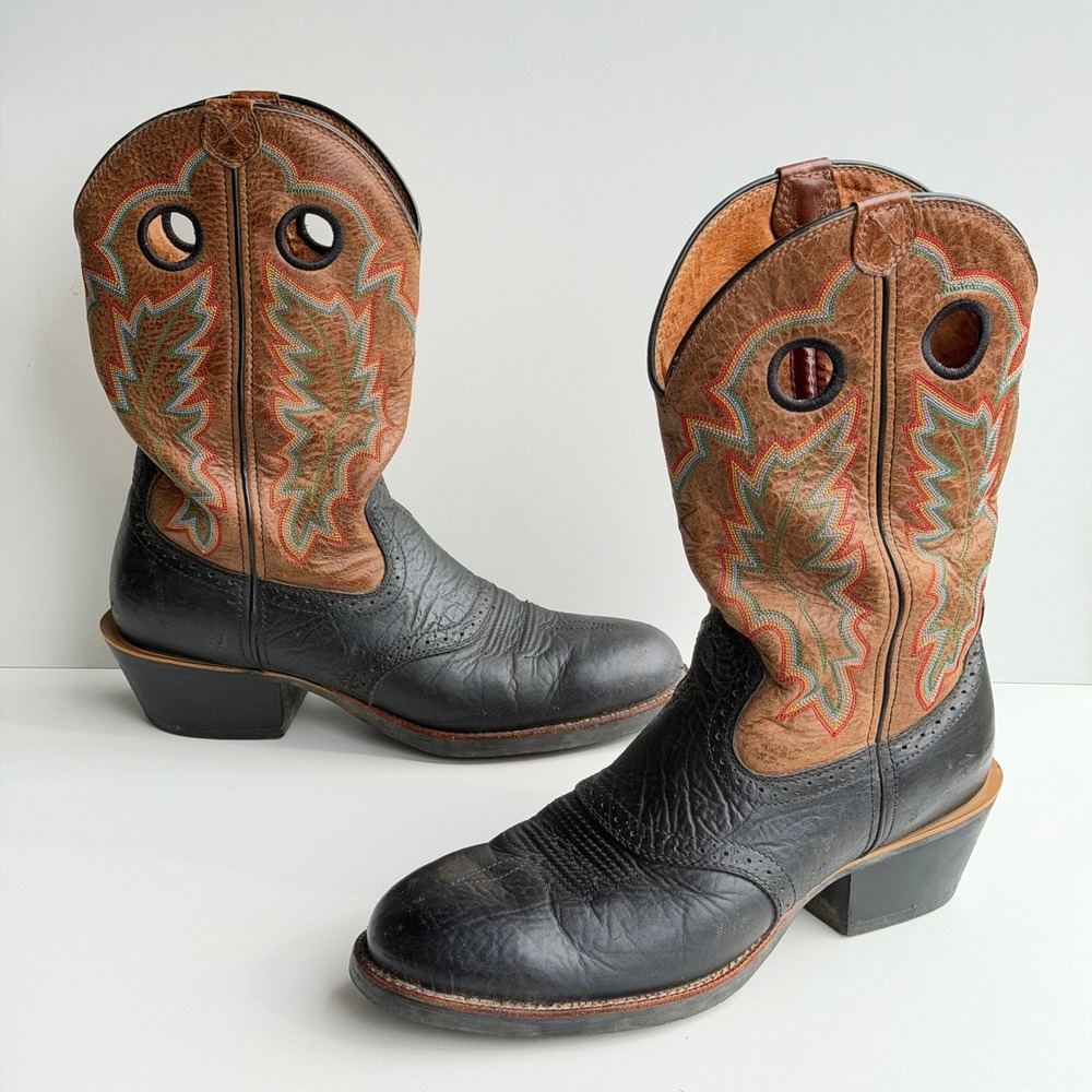 Twisted X Cowboy Boots Mens 11 Black Brown Western Leather Pull On Stitch Rodeo